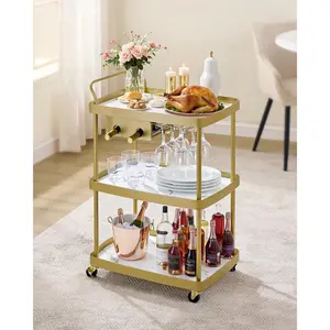 Elegant 3-Tier HOME Bar Cart with Wine Rack & Glass Holder Mobile Beverage Serving Cart for Kitchen