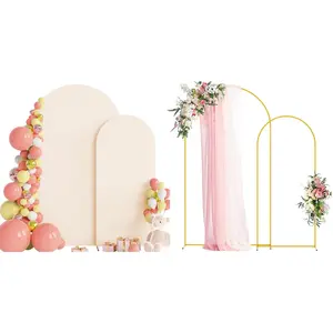 Wedding Arch Backdrop Stand and Cover Set of 2 Arch Stand with Arch Cover Beige 7.2FT, 6FT for Birthday Wedding Bridal Baby Shower Event