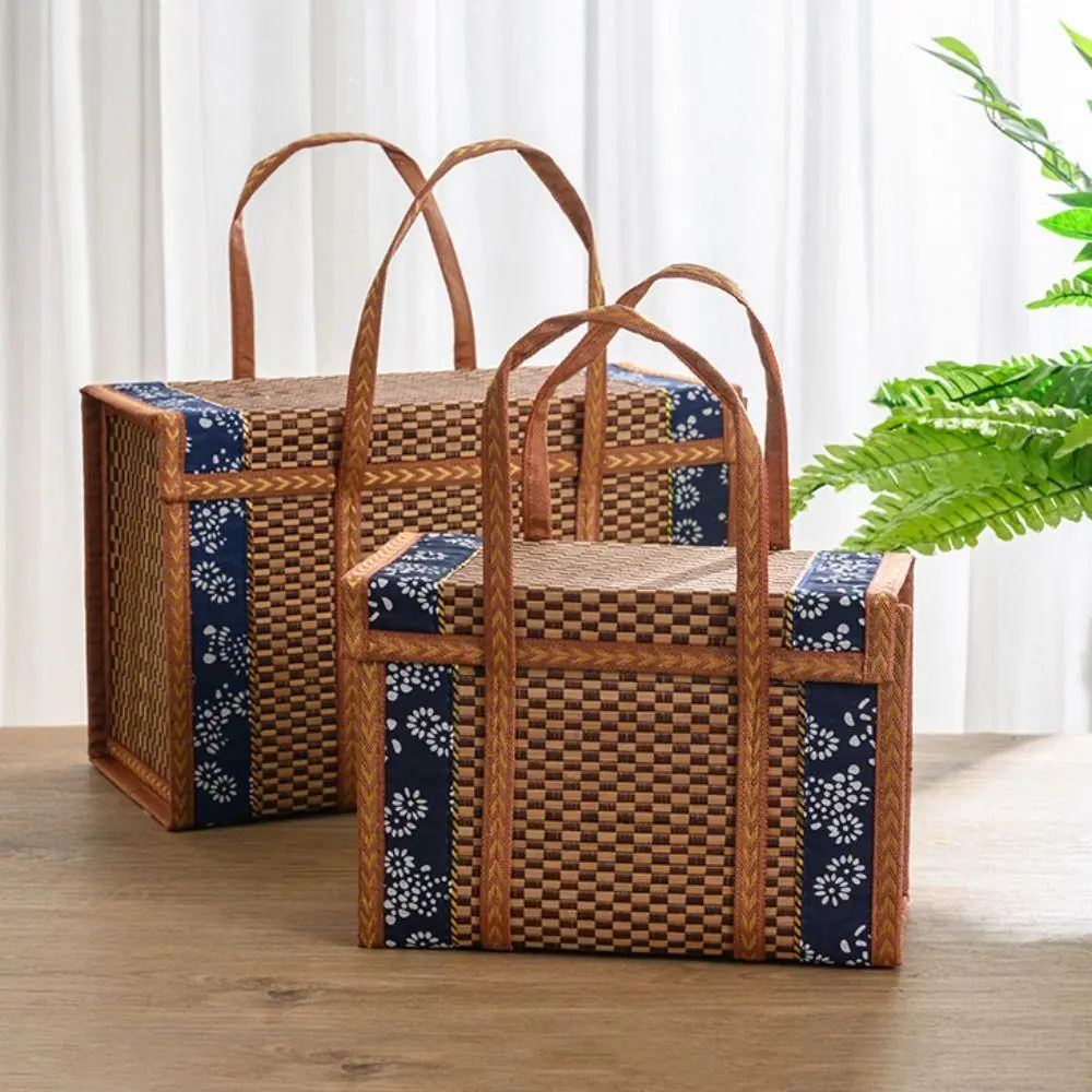 Camping Portable Storage Box Hand-Woven Basket Folding Bamboo Basket  Picnic Basket Pastoral Bamboo Woven Bamboo Products