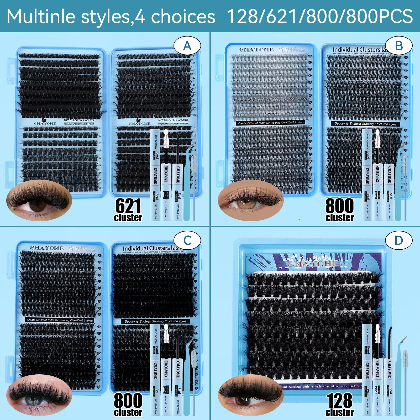 Individual Cluster Lash Kit, DIY Cluster Lash, Volume False Eyelashes, 10D-160D Mixed Style Clusters, 8-18mm Mixed Lengths, Beginner Friendly, For Daily, Dating, Party & Stage Makeup