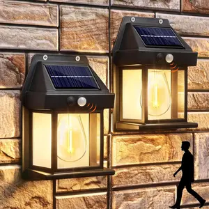 Joomer Solar Wall Lights Outdoor 2PACK ,Solar Wall Lantern with 3 Modes & Motion Sensor,Dusk to Dawn Porch Lights Fixture,Waterproof Exterior Lighting with Clear Panel for Entryway Front Door