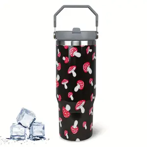 HACOOL SHOPMushroom Tumbler - 30 Oz Insulated Coffee Mug with Handle, Flip Straw, Leak Proof, 9.4"*3.5"*2.7", Gift for Women, 1pc Vacuum Flask Stainless Steel Flask Drinkware Bottles Portable