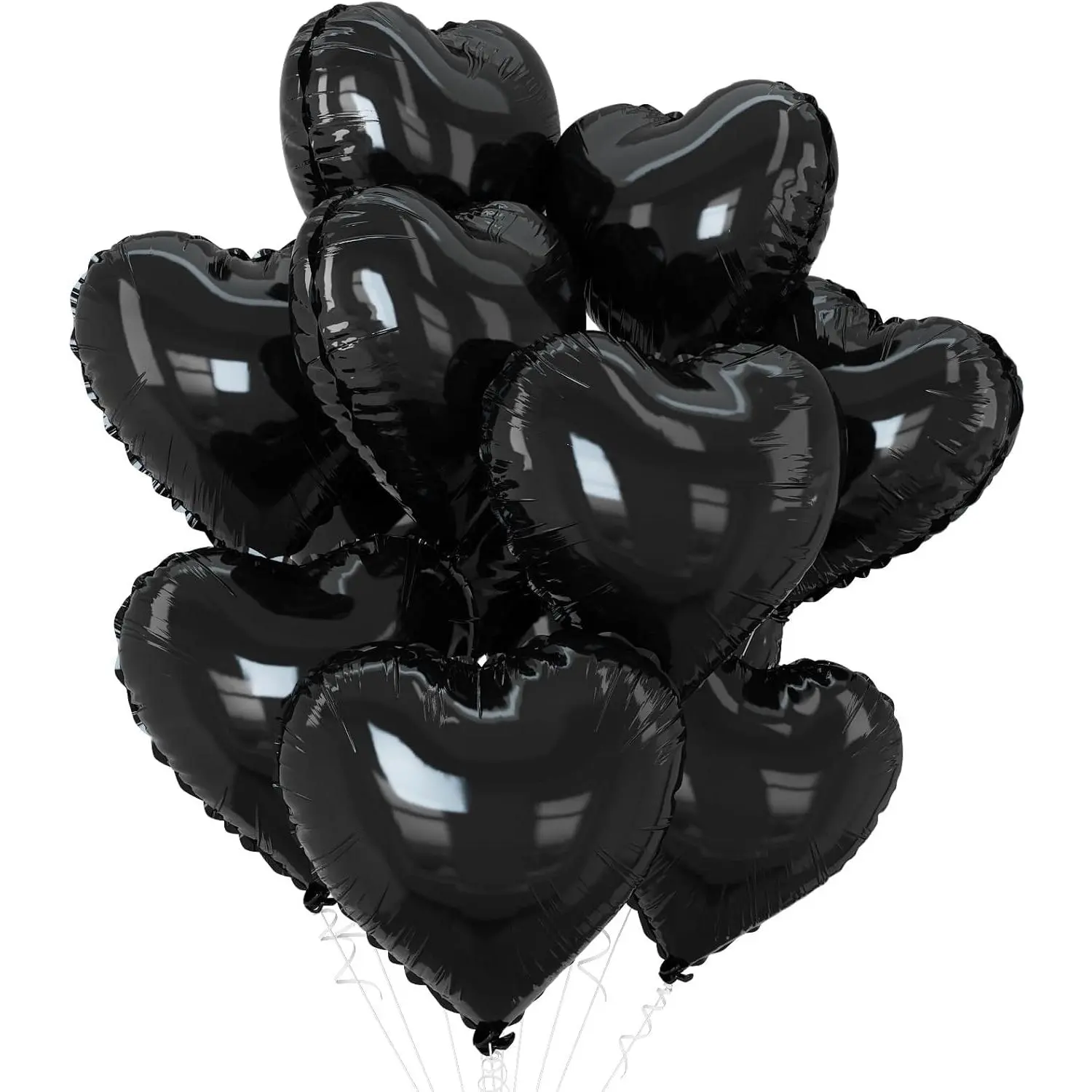 10-Pack Embossed Aluminium Foil Heart-Shaped Black 18-inch Helium Balloons Decor Set with Curling Ribbon for Valentine's, Anniversary, Father's Day Party Decor (Home & Festive Supplies), Embossing