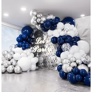 Navy Blue and  Balloons Garland Arch Kit,134 Pcs 18/12/10/5 Inch White Navy Blue and  Balloons with Confetti Latex Balloons, for Birthday  Shower Wedding Graduation Party Decorations