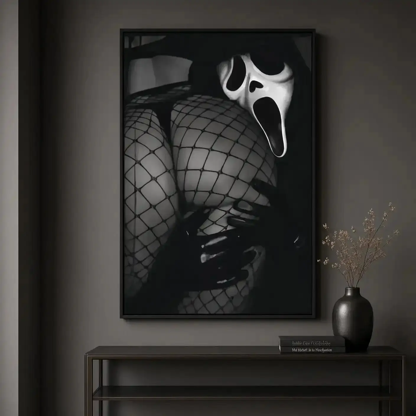 GH0STFAC3 SCR3AM Horror Poster, Unframed Dark Gothic Halloween Wall Art Print with Minimalist Scary Movie Style Design, Spooky Farmhouse Home Decor for Bedroom Dorm Apartment Man Cave Game Room Bar Decoration Gift