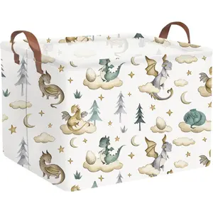 Rectangular Dinosaur Baskets Watercolor Cute Dragon Fairy Tale Kids Nursery Basket Cloud Moon Star Dragon Egg Laundry Basket Toys Box For Kids Dinosaur Room Decor