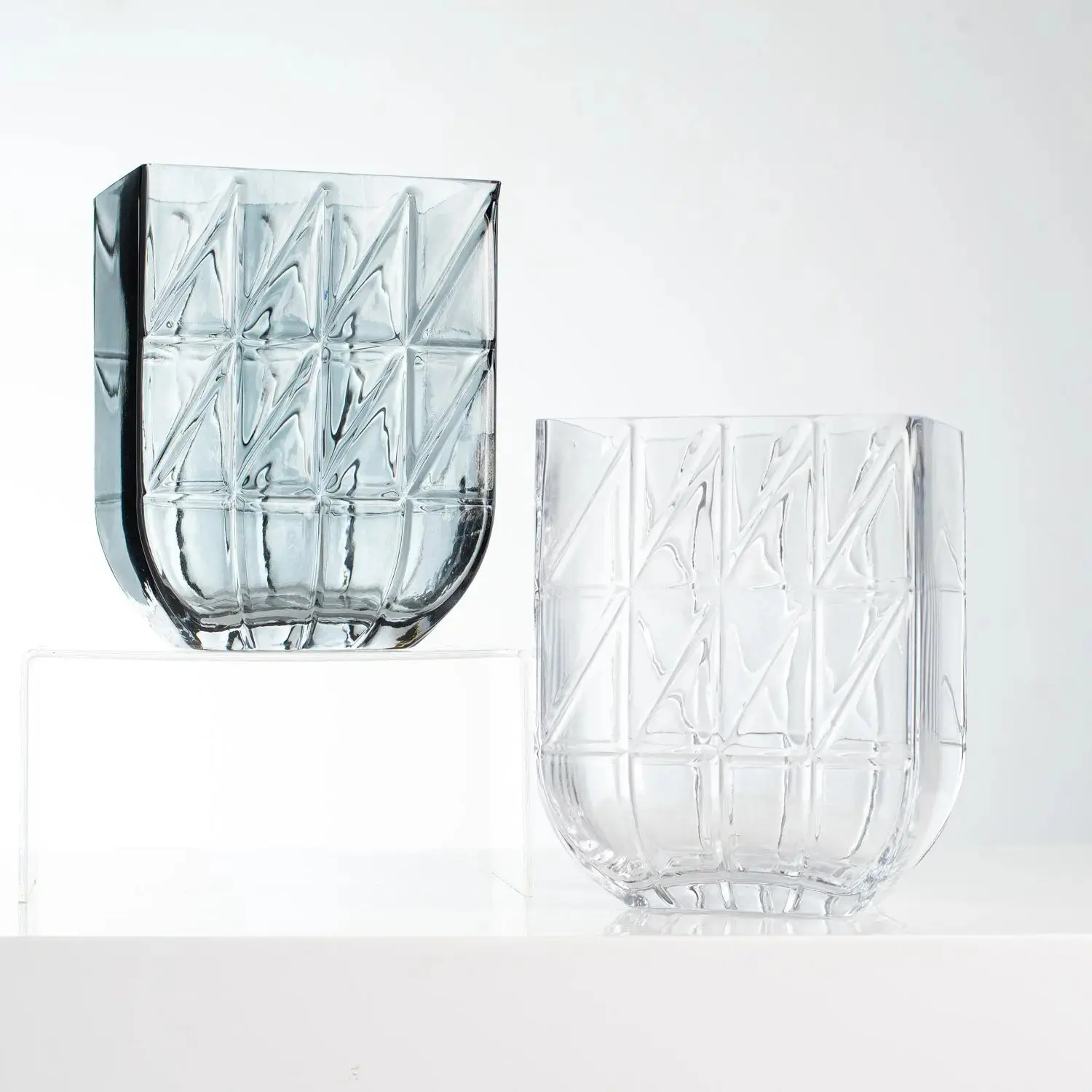 Modern Geometric Rectangle Glass Vase - 6" w x 4" l x 7" h, Smoke Effect, 2 Color Options, Artistic Design, Small Glass Container, Decorative Flower Arrangement for Home Decor & Supplies
