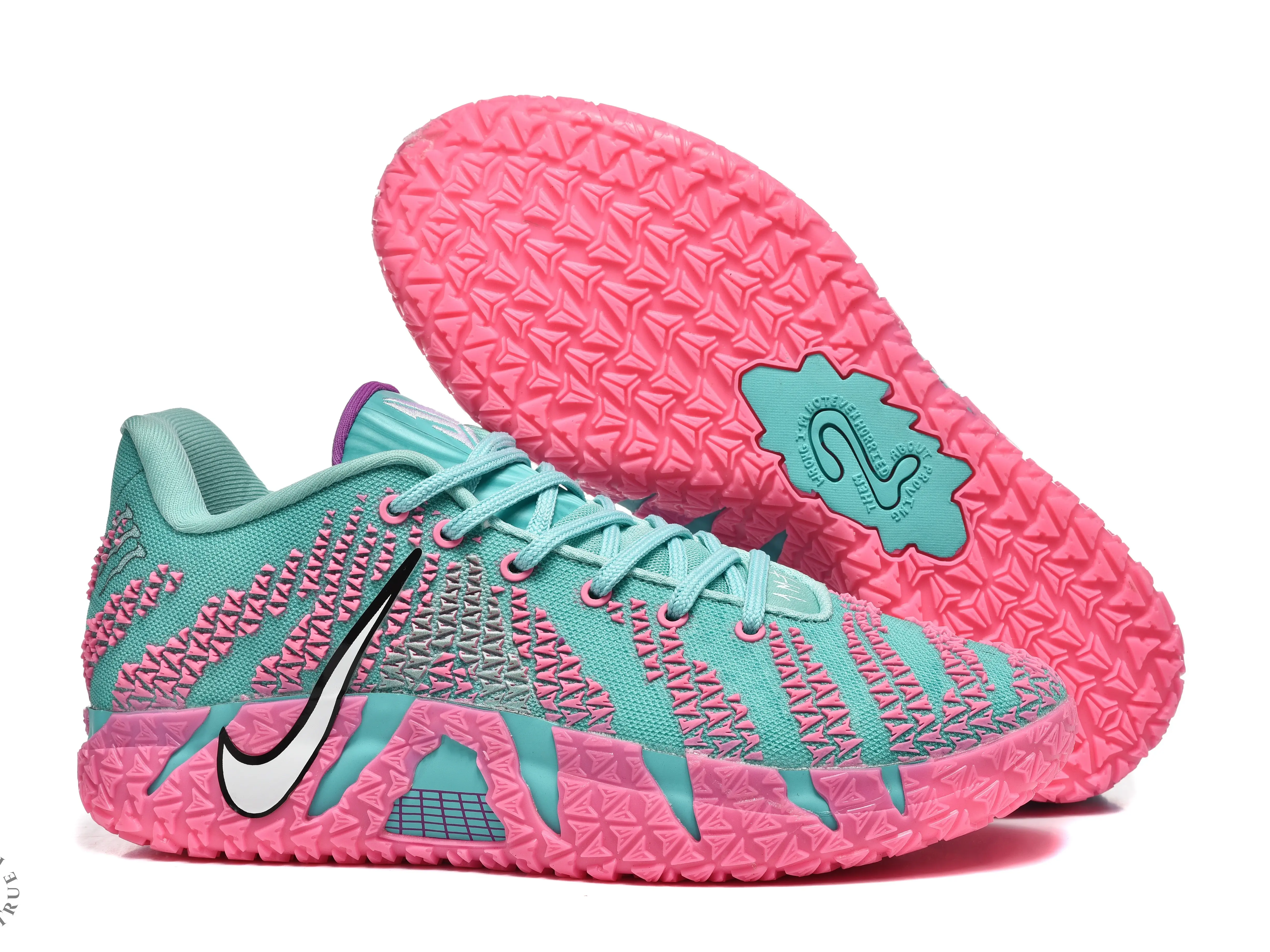 Turquoise Pink Knitted Low Top Basketball Sneakers | Premium Jacquard Mesh Upper & Shock-absorbing Inner Sole | Fit Basketball Training Daily Outdoor Trips | Unisex for Both Men and Women