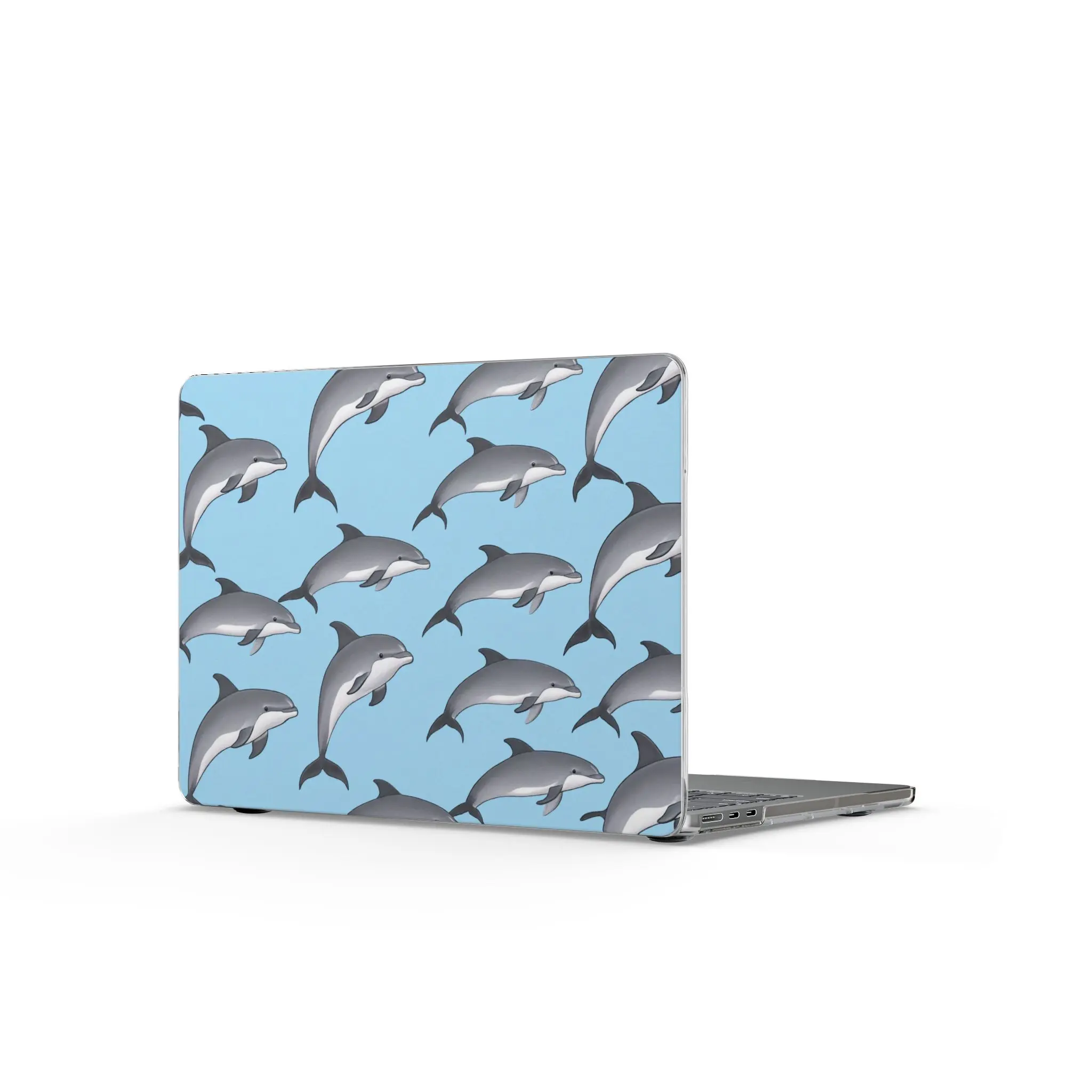 Dolphin Pattern Clear MacBook Case | Blue Dolphin Repeat Laptop Skin