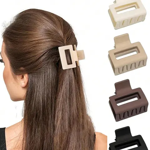 5-Pack Matte Medium and Small Hair Clips in Morandi Colors, Simple Square Shark Claws for High Ponytails, Soft Finish Fashion Hair Accessories, Hair Style Accessory, Flat Claw Clips, Hair Clip Set