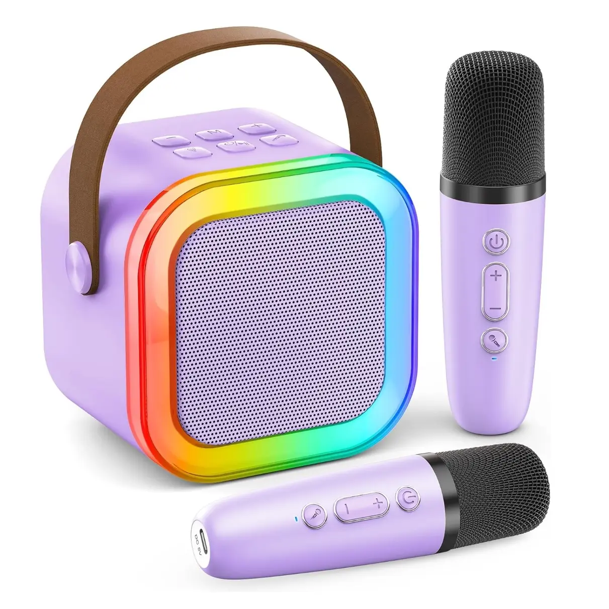 Mini Portable Karaoke System Speaker with 2 Wireless Autoconnect Mics, Bluetooth, USB, TF Card, Disco Lights, Stereo Sound, 5 Magic Voice Effects, 6-10h Playtime - Easy-to-Carry Household Appliance for Gatherings