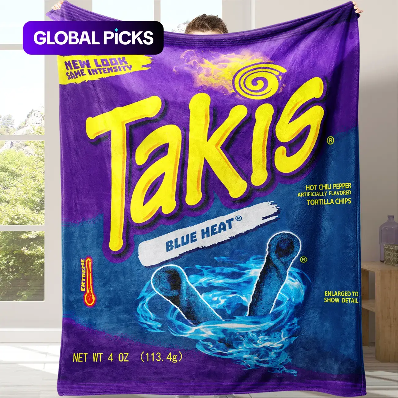 Blue Heat Takis Flannel Fleece Blanket, 1 Count Food Themed Soft Comfortable Warm Throw Blanket, Flannel Blankets, Machine Washable Blanket, Warm Nap Blanket for Home Office Travel Camping, Lightweight Flannel Blanket, Soft Comfy Blanket