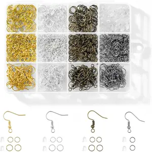Nkwuire 4 Colors Earring Hooks, 890 Pcs Earring Making Supplies Kit with Hypoallergenic Ear Wires Hooks, Open Jump Rings and Earring Backs for Jewelry Making Findings