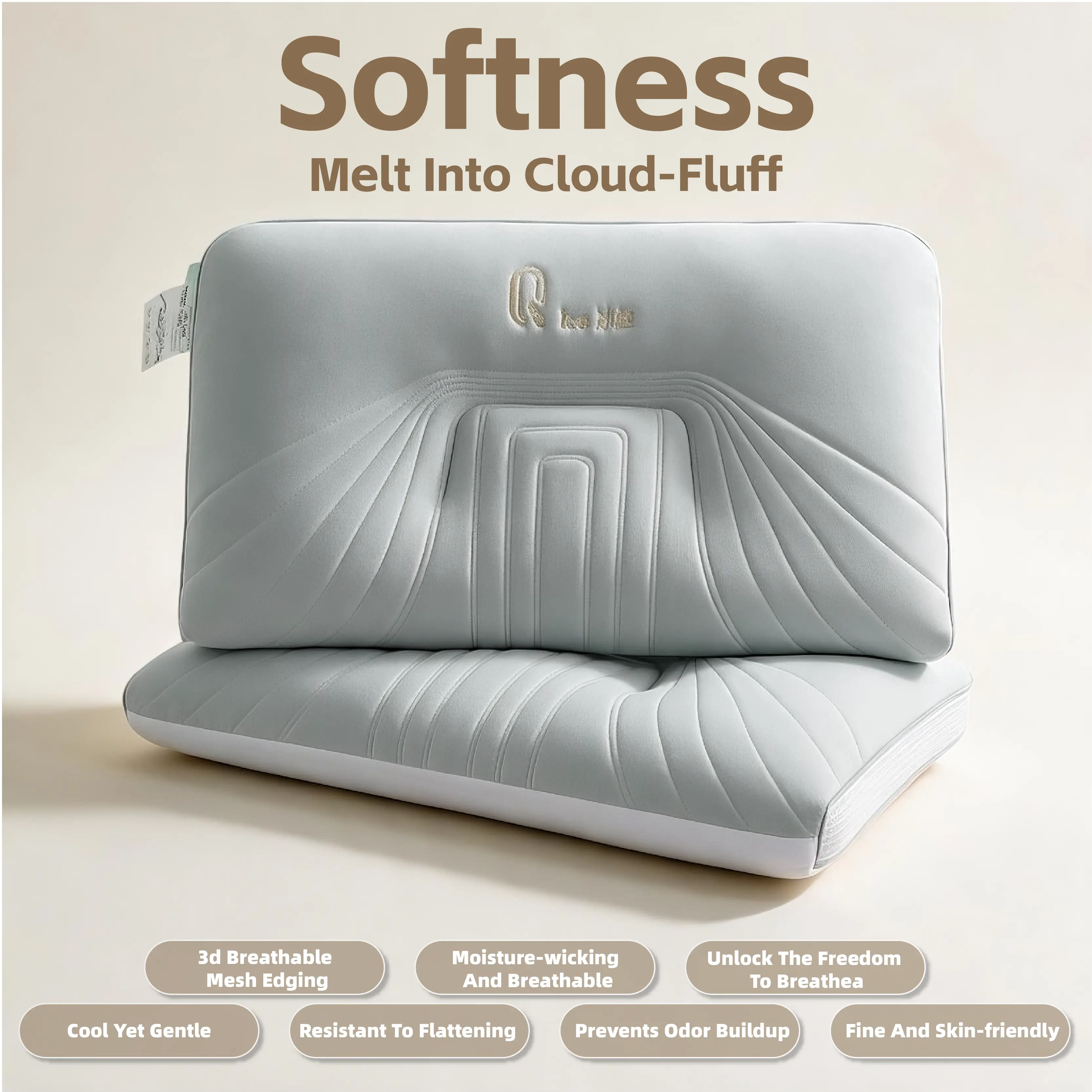 High-quality neck support pillow designed for deep sleep and resistance to flattening features cooling ice-silk fabric and a removable cover