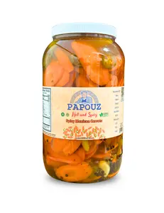 Mexican Tacoshop Carrots by Papouz - 128fl oz Spicy Mexican Carrots Sliced for Tacos, Nachos, Hot Dogs, Burritos, Mexican Food, Mexican Parties, Tamales, Salsas, Guacamole, Birria, Nopales, Cactus, Tortillas,  made with Jalapenos, Carrots, Garlic, Peppers