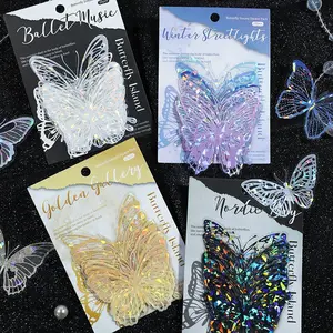1 Pack 20 Sheets Random Color Shell Light Pet Sticker Set, Butterfly Island Series Retro Hand Account Card DIY Decoration Scrapbooking