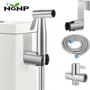 NGNP Toilet Shattaf Adapter Hose Bidet, Sprayer Stainless Steel Handheld Shower HeadFemale Flushing , Baby Cloth Diaper Washing - Wall Mount Bidet Dual-Nozzle tiktokshopspringglowup