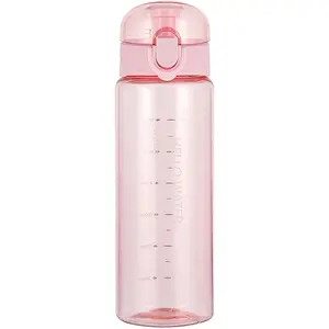 YIKANGHENG Sports Water Bottle, 26Oz Transparent Pink Plastic Water Cup with Straw for Sports, Travel, and Outdoors (Pink)