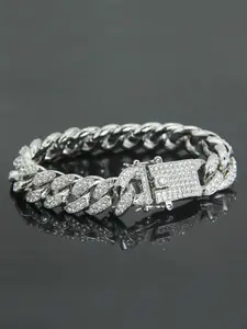Hip Hop Punk Style Rhinestone Decorated Cuban Chain Bracelet, Fashionable Jewelry for Party, Daily Clothing Decor, Trendy All-match & Exquisite Jewelry for Birthday Gift, Rhinestone Bangle Bracelet, Cuban Link Bracelet, Cuban Bracelets