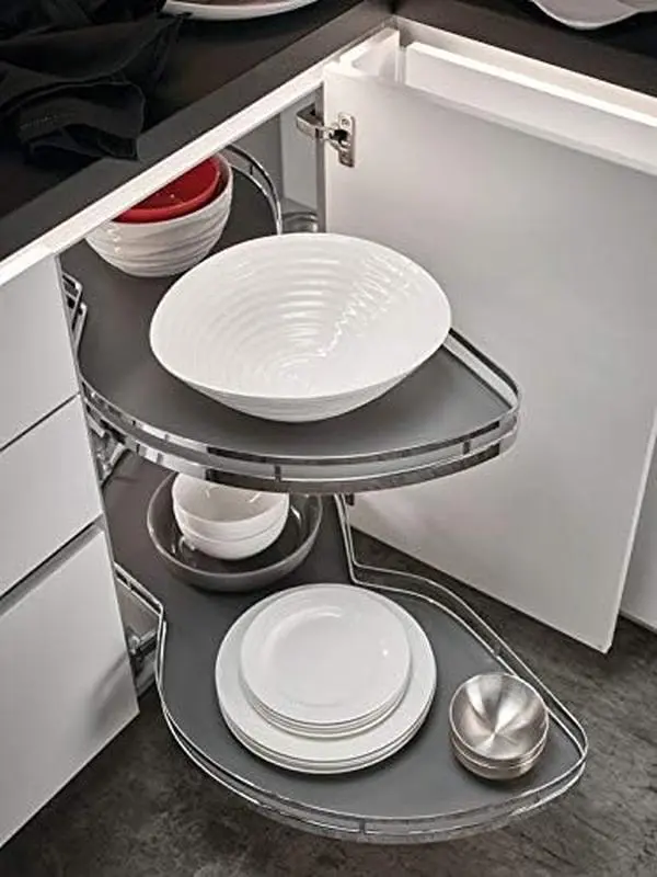 Hafele Kessebohmer LeMans II 2-Shelf Lazy Susan Set - Blind Corner Cabinet Storage (Chrome/Anthracite)