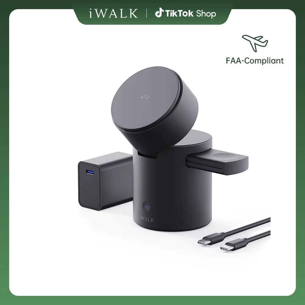 iWALK 3-in-1 Wireless Magnetic Charger Kit for Mobile Phones - 15W Speed-Upgraded N52 Magnet Fast Charge, Auto Turn, 65° Adjustable Stand, White, iPhone Compatible, Outdoor Use, Wireless Charger summerwins,summerwins
