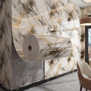 A roll of self-adhesive marble wallpaper resembling ceramic tiles, Bathroom Peel And Stick Wallpaper - waterproof and moisture-proof - for living room and bathroom renovation