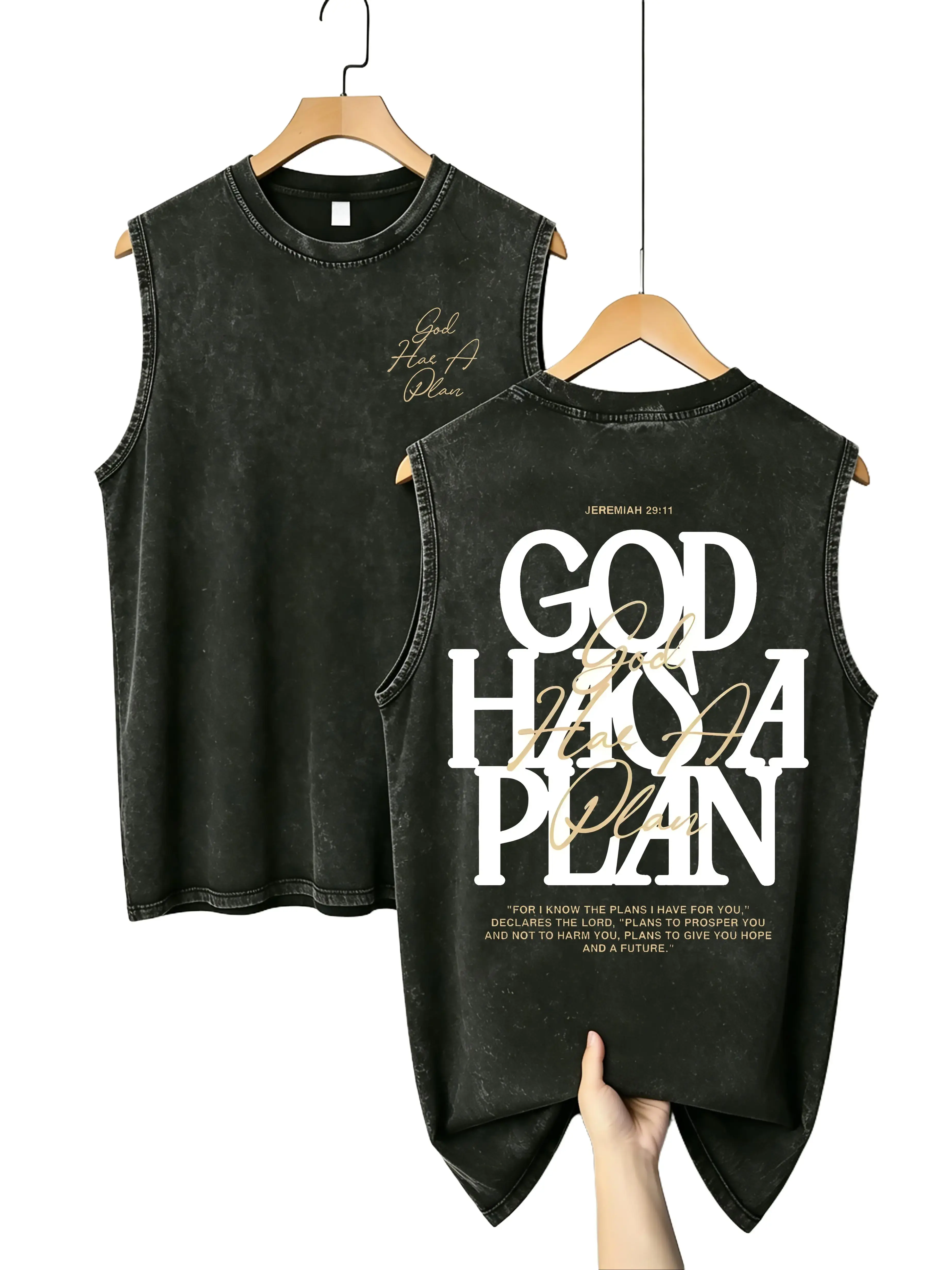 Men's Vintage Washed Graphic Tank Top - Unisex Oversized Loose Fit 210GSM Heavyweight Cotton Streetwear Faith-Inspired Muscle Tee, Backless, Retro Print, Durable, for Casual, Party, M