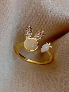 Cute Rabbit Design Ring, Elegant Rhinestone Decor Ring for Women & Girls, Fashion Jewelry for Party, Daily Decor, Trendy All-match & Exquisite Jewelry for Birthday Gift