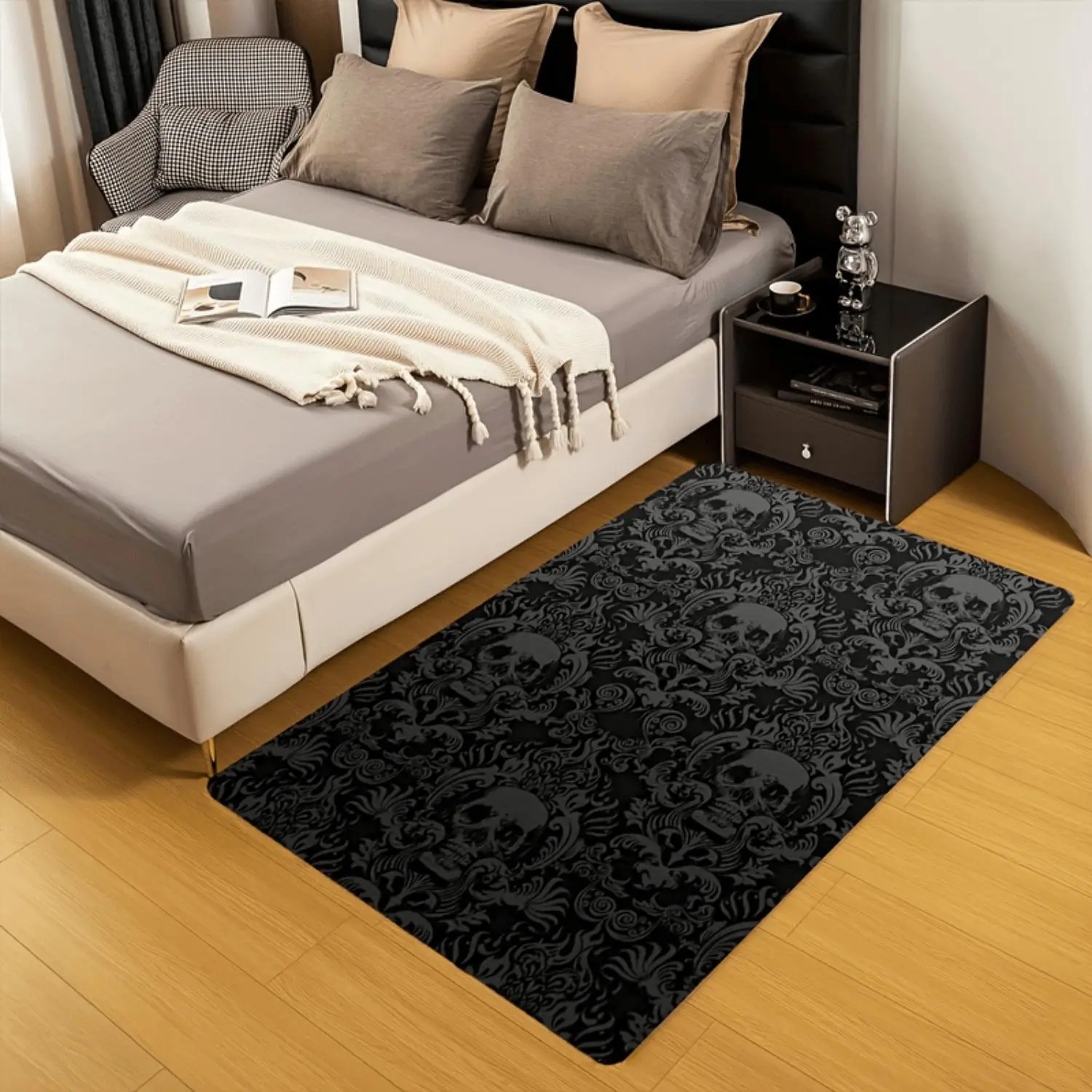 Home living room carpet, Gothic style skull print floor mat, relieve visual fatigue non-slip mat, flannel super soft living room carpet crawling mat indoor living room, bedroom, playhouse, home decoration room decoration.