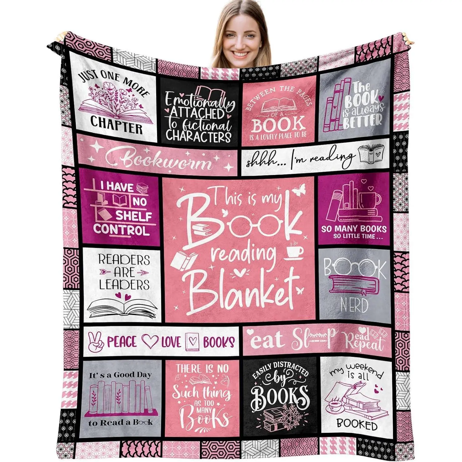Book Lover Theme Blanket - Soft Throw for Women Avid Readers, Unique Back to School & Birthday Gift for Bookish Book Club Members, Book Lover Theme Blankets