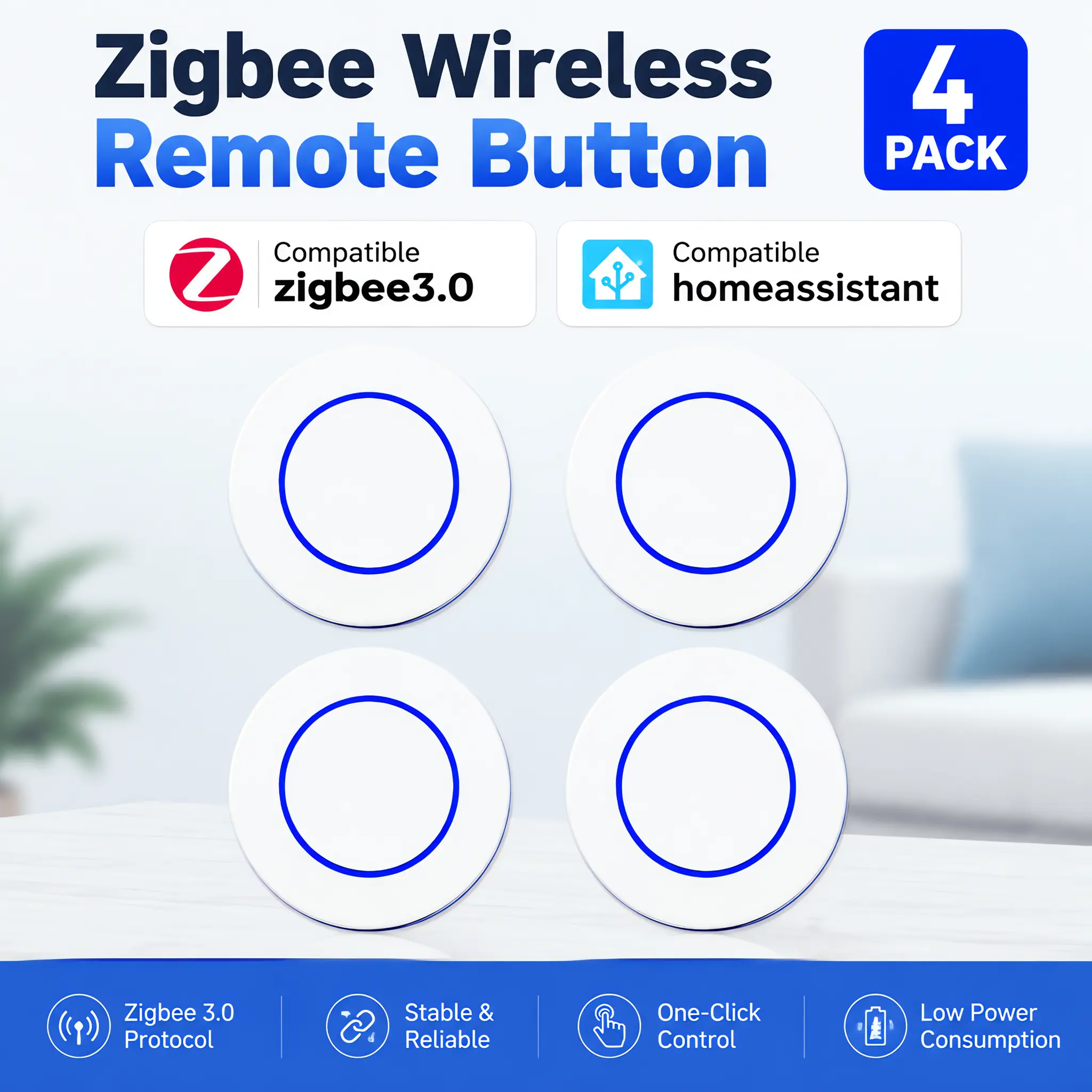 Yiwipbot HA Zigbee Button, Support Zigbee2MQTT, 3-Way Control, Wireless Smart Remote Button, Work with Home Assistant, Smart Trigger for Home