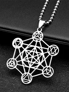 Large Archangel Metatron Cube Geometry Necklace for Women Men Stainless Steel Silver Color Flower of Life Chain collar