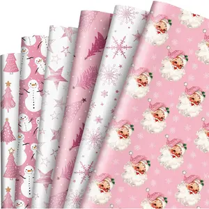 12 Sheet  Christmas Wrapping Paper Santa Snowman Snowflake  Tree  Wrap Paper Folded Flat Xmas Art Paper for Christmas Winter Birthday DIY Crafts  Wrapping, 19.7 x 27.6 Inch