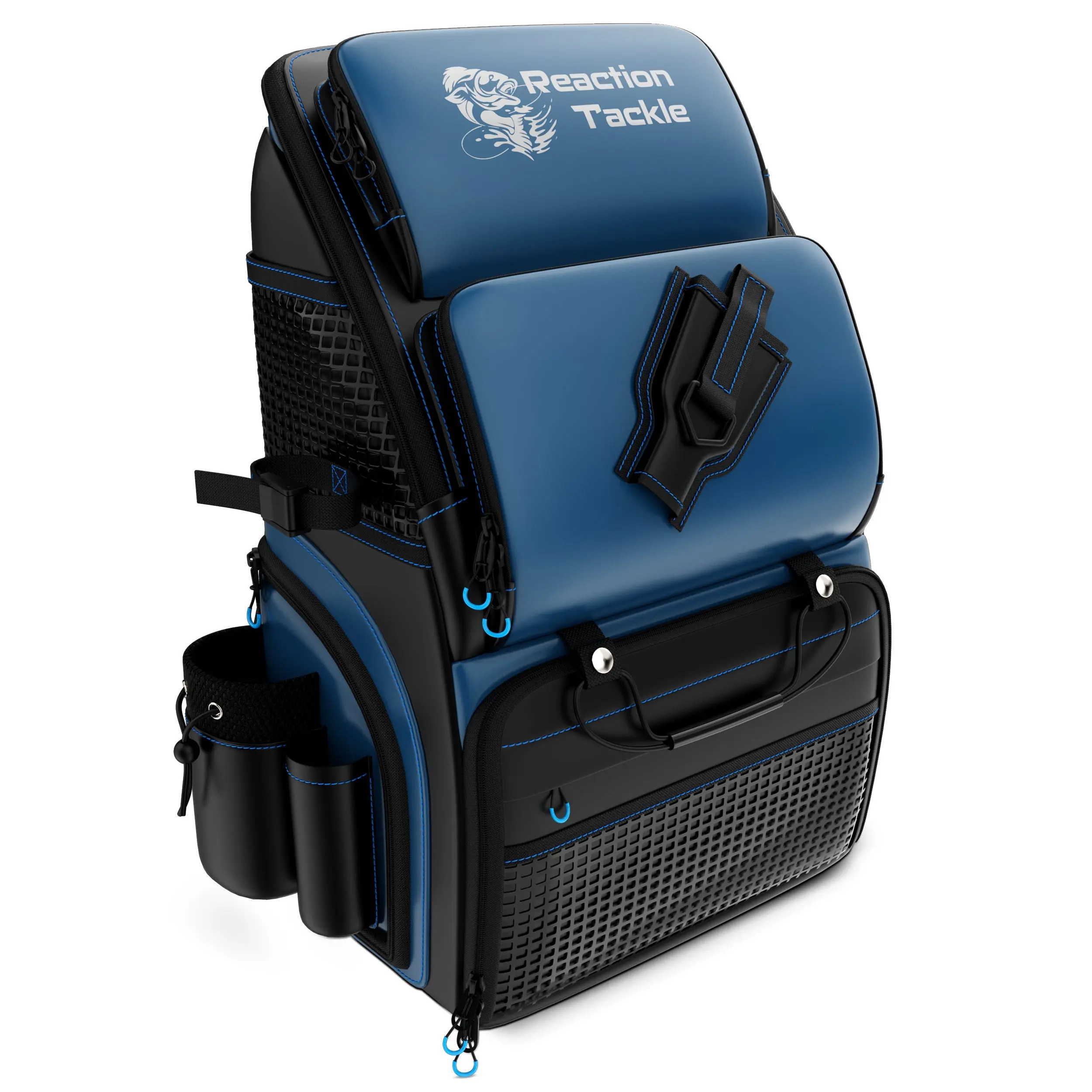 Reaction Tackle Fishing Backpack, Saltwater Resistant 1000D PVC Tackle Organizer with Waterproof Base, Holds 4 3600 Trays for Bank & Pier Fishing, Fishing Tackle Organizer