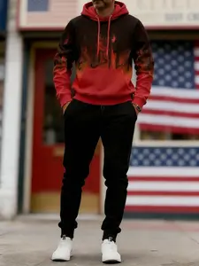 Men's Trendy Hoodie Set Comfortable Fleece Tracksuit with Artistic Gradient Graphic Hooded Sweatshirt & Jogger Pants for All Season Activewear