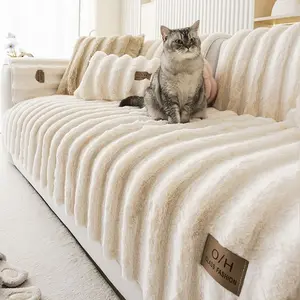 Solid Color Faux Rabbit Fur Dustproof Sofa Cover, Sofa Couch Covers, 1 Count Soft Comfortable Sofa Slipcover, Sofa Protector for Home Living Room, Pet Friendly, Scratch Resistant