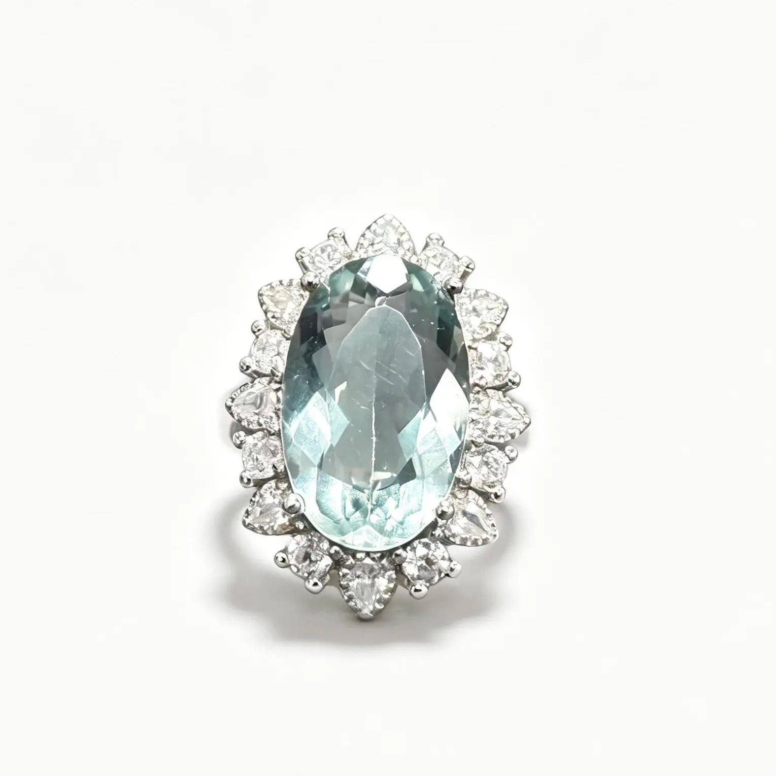 925 Sterling Silver Unisex Natural Green Fluorite Oval Halo Ring - 16×10mm Adjustable Vintage Glamour Ring for Birthday, Special Events, Absorbing Negative Energy, Balancing Emotions
