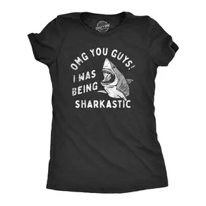 Womens OMG You Guys I Was Being Sharkastic T Shirt Funny Sarcastic Shark Lovers Joke Tee for Ladies Funny Womens T Shirts Cute Vintage Fashion Casual Ladies T-Shirt Gift Shark Tops for Women Funny Sarcastic Top Black -