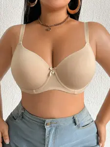 Women Plus Size Smooth Solid Push-Up Bra, Underwire Lift Anti‑sagging Comfortable Padded Slimming T-shirt Bra, soft Adjustable Straps, for everyday Wear
