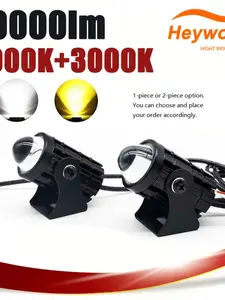 Heyword Free 3-Way Switch Mini Motorcycle Driving Light Pair, Front LED Light, LED Waterproof 20w*2 for Universal Use, Motorcycle Headlights