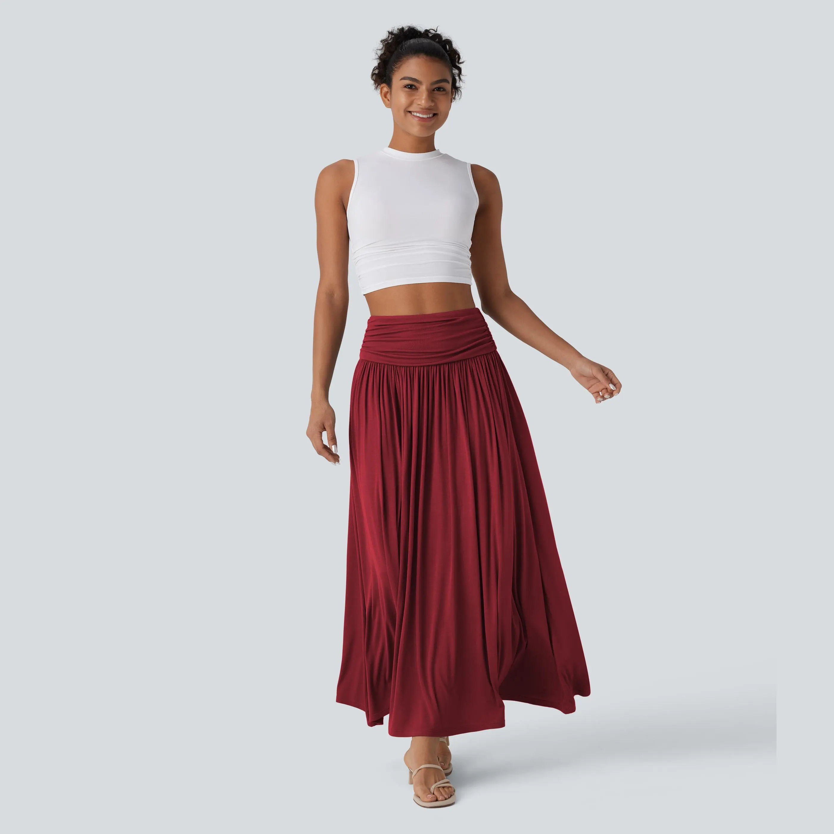 Halara High Waisted Ruched Flowy Maxi Casual Skirt Halara High Waisted Ruched Flowy Maxi Casual Skirt