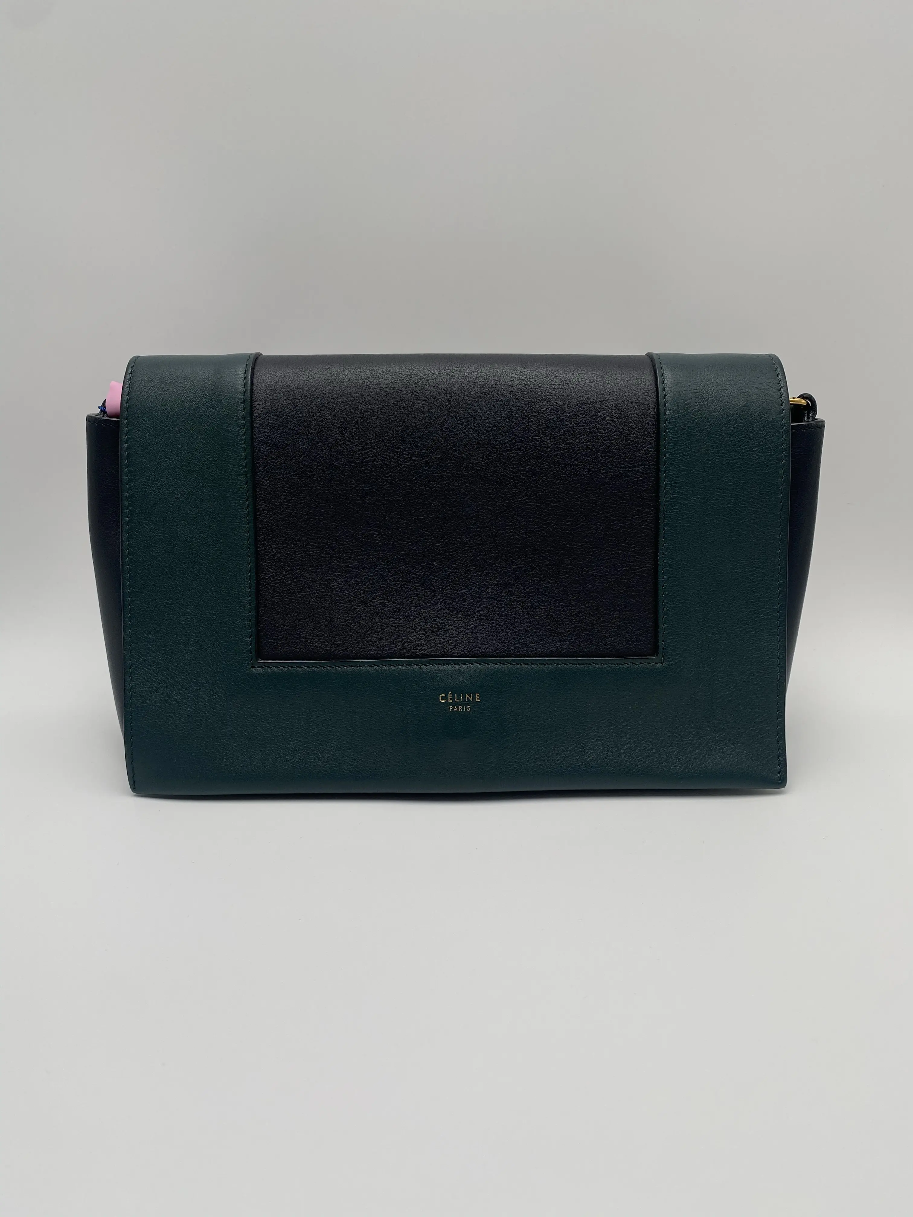 Pre-owned Celine 2 Tone Dark Green Black Calfskin Leather Shoulder Crossbody Bag with Gold Hardware