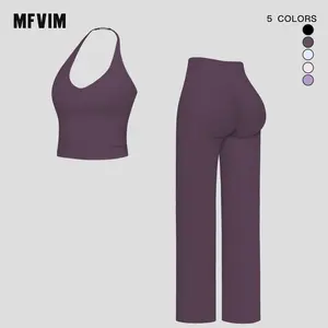 MFVIM Sporty Two-Piece Set Women’s Plain Crop Cami Top & Flare Leg Pants Sports Set, Sporty Casual Comfy Breathable Two-Piece Outfits for Yoga, Gym, Workout, Running, Gym Workout Clothes
