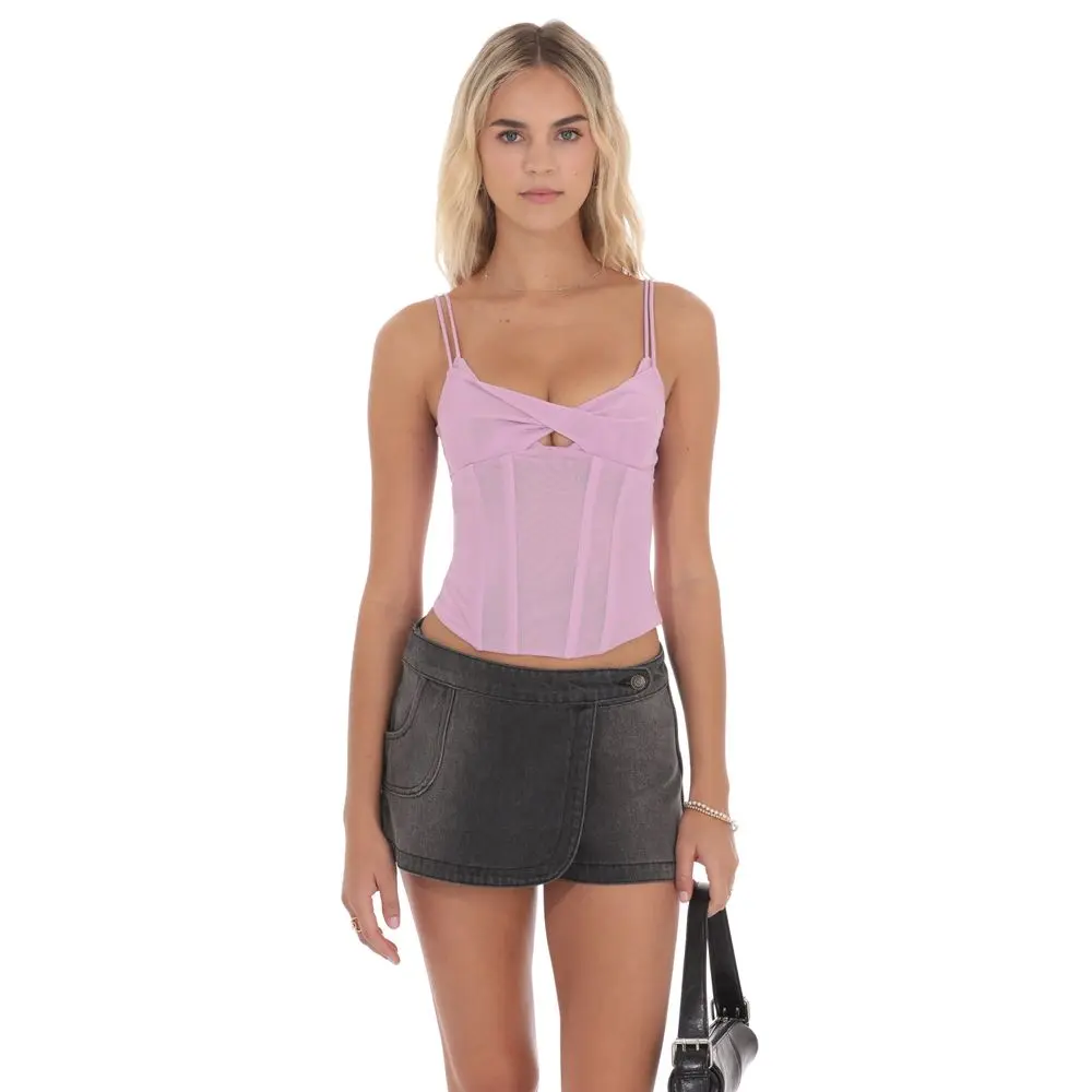 Mesh Twist Corset Top in Mauve