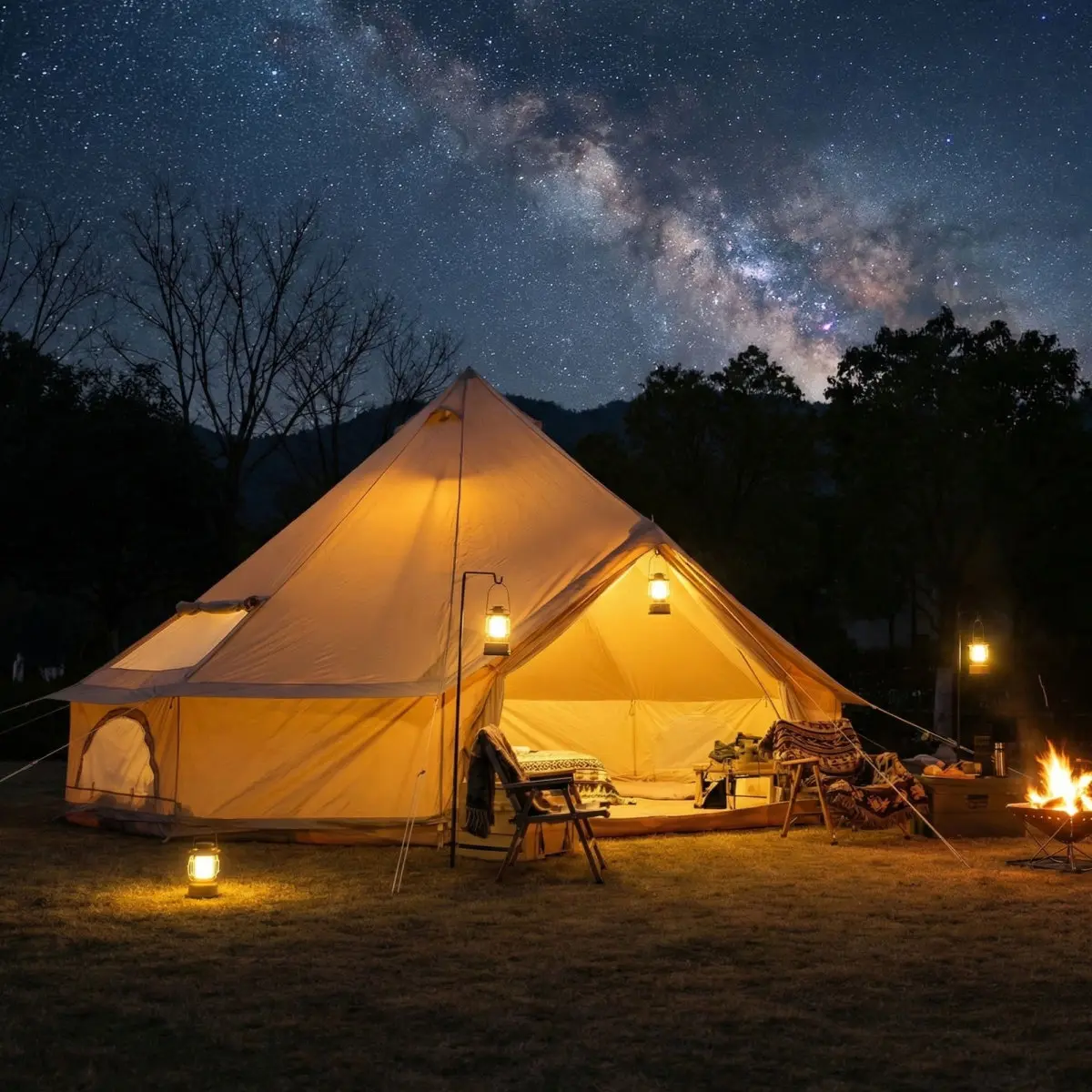 4 Season Bell Tent 16.4FT, Beige Waterproof Glamping Yurt Tent with Stove Jack, Fits 10 People Family Camping Tent for Outdoor Parties & Camping