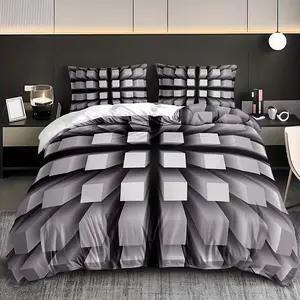 Three-Piece Tech-Inspired Plaid Bedding Set, Includes 1 Duvet Cover and 2 Pillowcases, Breathable Polyester, All Seasons