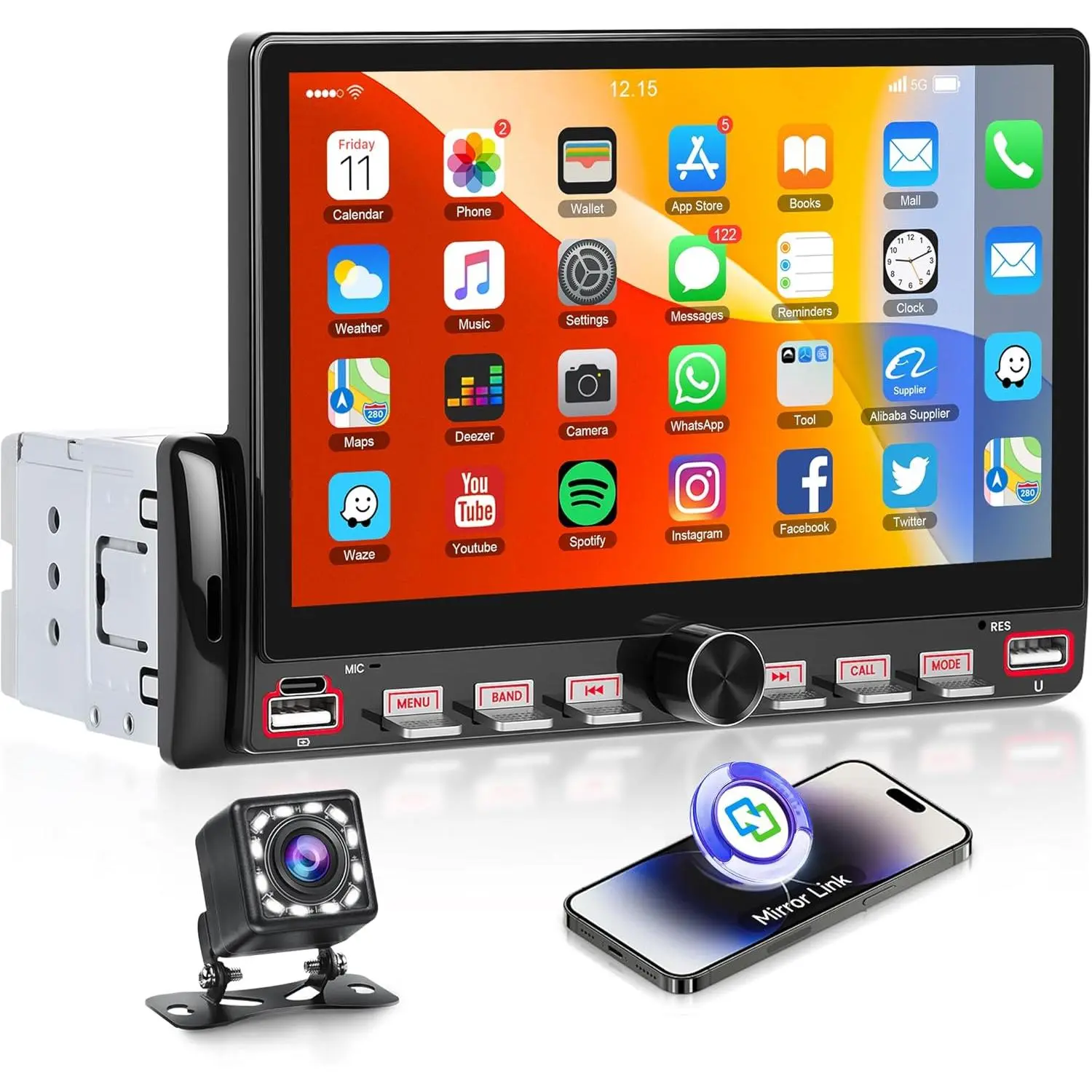 7-inch Single Din Car Video Player - IPS Car Display Screen, Bluetooth Handsfree Calls, MirrorLink, Piano Keys, Backup Camera Support, FM, USB, Charging Port, EQ Audio Adjustment, SWC, SD Card Expand, SummerVibes Father's Day Gift