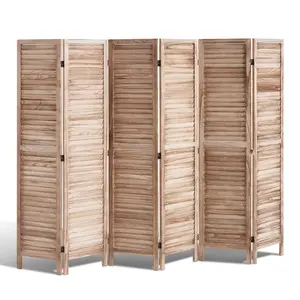 Wood Room Divider, Six-Panel Folding Privacy Screen, 66.9-Inch Tall Indoor Louvered Partition, Portable Room Separator for Home, Office, Restaurant and Bedroom, Decorative Yet Practical Divider, Easy Assembly