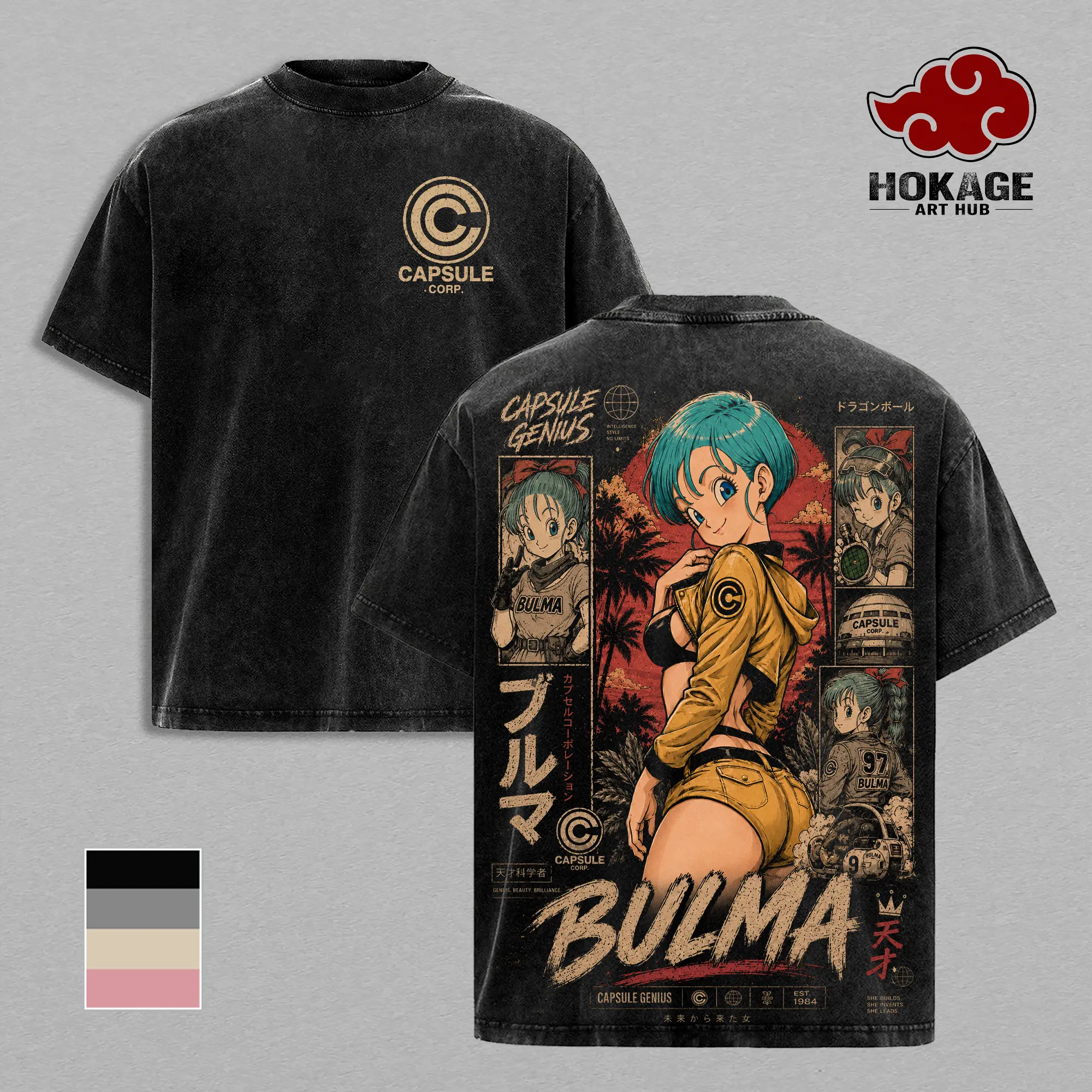 Bulma DBZ T-Shirt, Capsule Corp Genius Anime Graphic Tee, Back Print Vintage 90s Anime Shirt, Graphic Tees Men, Trendy Tshirts, Men's T Shirts, DBZ Streetwear, Unisex Cotton Distressed Tee, Merch For Men, Men Fashion Graphic Tee