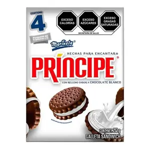 3 boxes Principe de Marinela. 4 individual packets with 6 cookies each. 252 grams . Pick from 4 flavors! Delicious chocolate filled cookies.